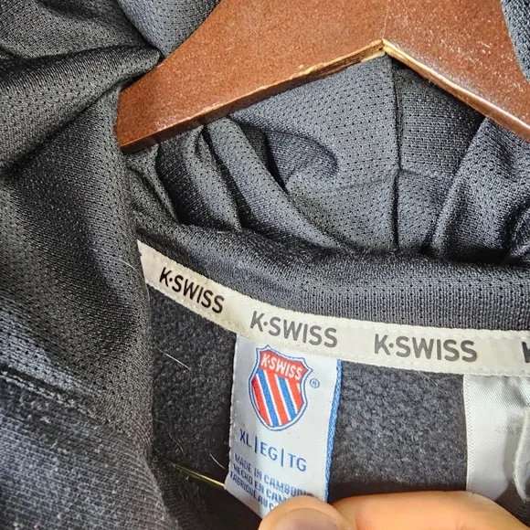 K-Swiss Logo Tape Hoodie Sweatshirt - Men's XL - Black Streetwear Pullover - Picture 4 of 5